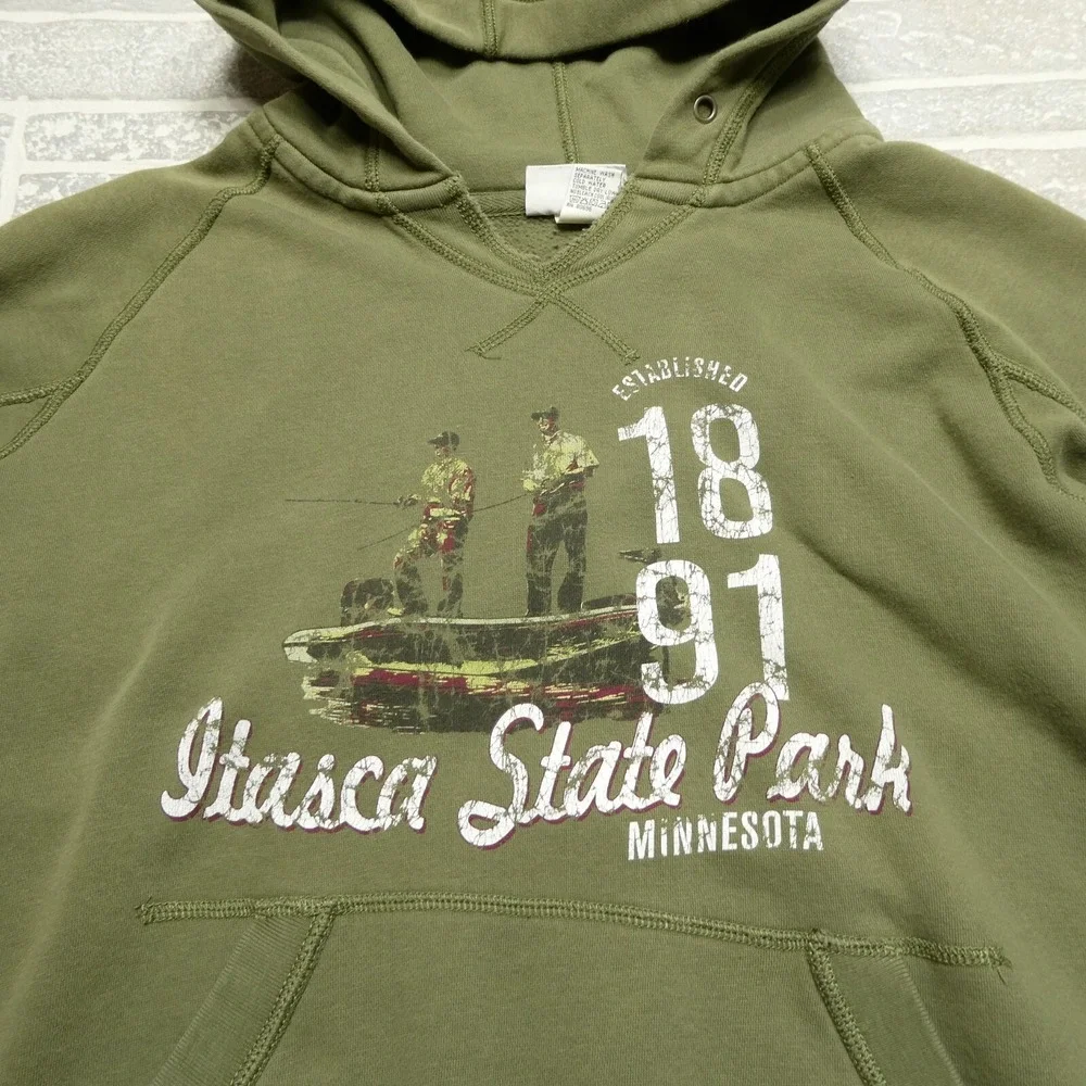 Itasca State Park Minnesota Hoodie Adult Small‎ Green Fleece Sweatshirt Fishing